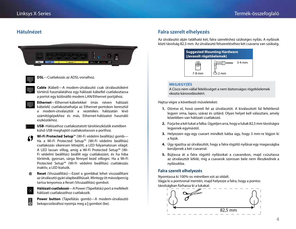 Hátulnézet, Falra szerelt elhelyezés, 4termék-összefoglaló linksys x-series hátulnézet | Linksys X-Series User Manual | Page 320 / 765