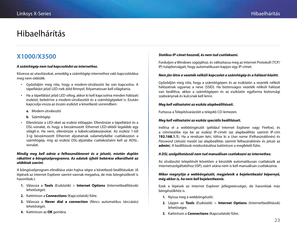 Hibaelhárítás, X1000/x3500, 23 hibaelhárítás linksys x-series 23 | Linksys X-Series User Manual | Page 339 / 765