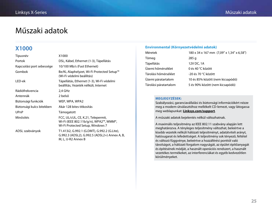 Műszaki adatok, X1000 | Linksys X-Series User Manual | Page 341 / 765