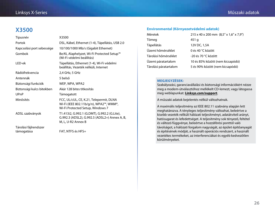 X3500, 26 műszaki adatok linksys x-series 26 | Linksys X-Series User Manual | Page 342 / 765