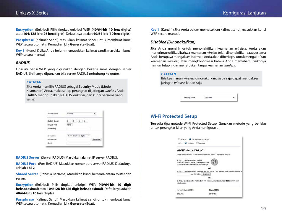 Wi-fi protected setup, 19 konfigurasi lanjutan linksys x-series | Linksys X-Series User Manual | Page 364 / 765