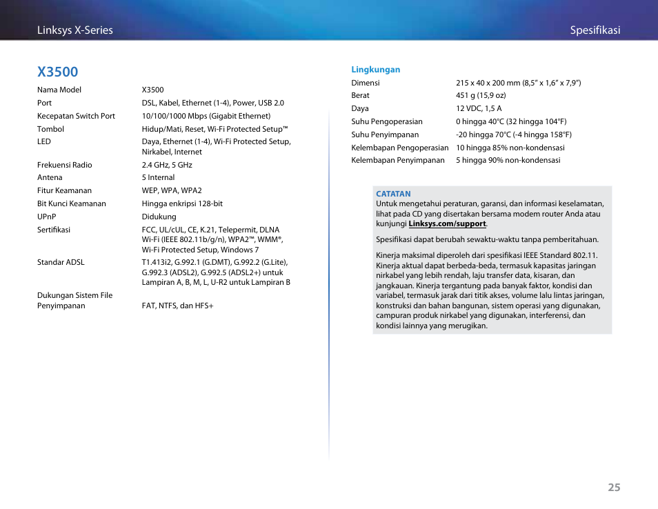 X3500, 25 spesifikasi linksys x-series 25 | Linksys X-Series User Manual | Page 370 / 765