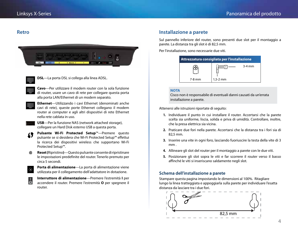 Retro, Installazione a parete, 4panoramica del prodotto linksys x-series retro | Linksys X-Series User Manual | Page 377 / 765