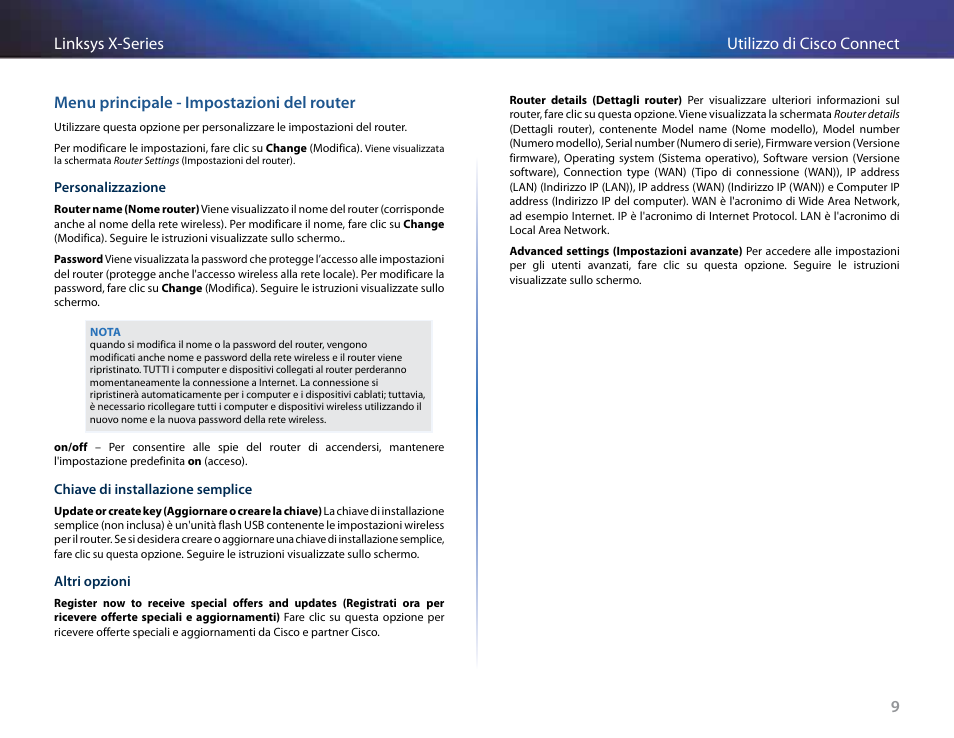 Menu principale - impostazioni del router | Linksys X-Series User Manual | Page 382 / 765