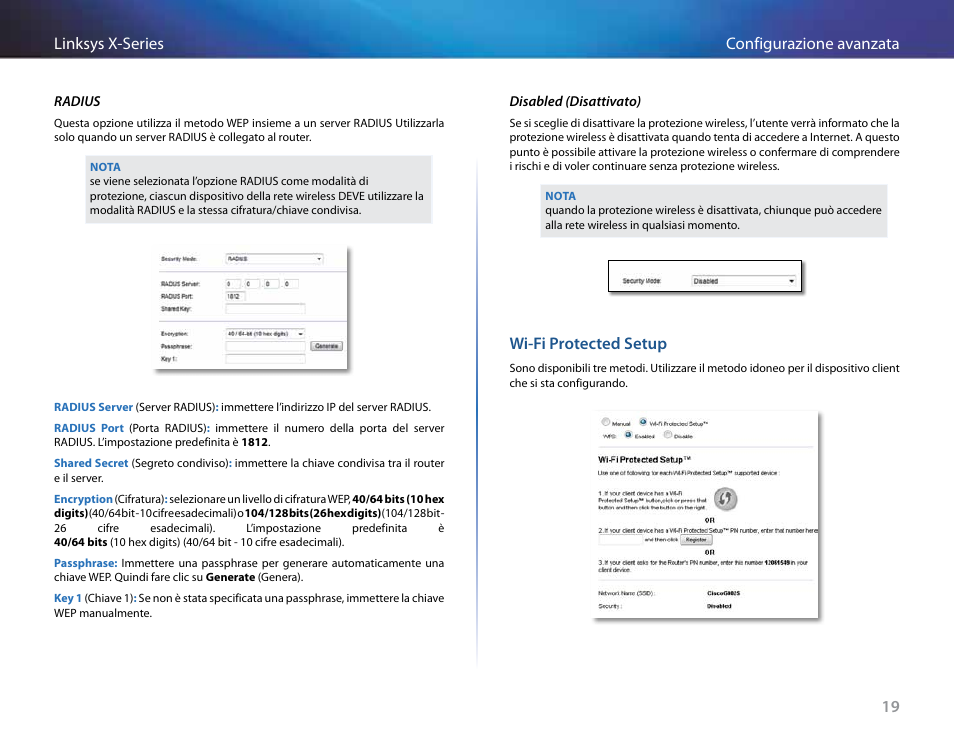 Wi-fi protected setup, 19 configurazione avanzata linksys x-series | Linksys X-Series User Manual | Page 392 / 765