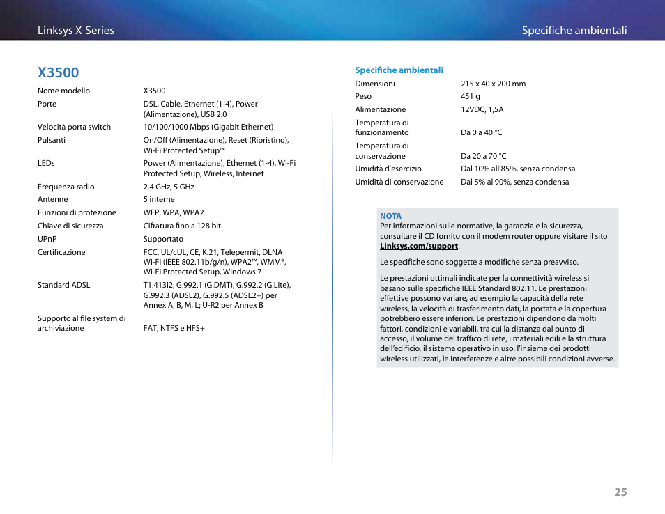 X3500, 25 specifiche ambientali linksys x-series 25 | Linksys X-Series User Manual | Page 398 / 765