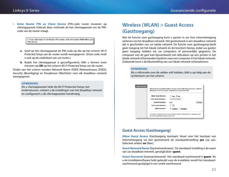 Wireless (wlan) > guest access (gasttoegang), Guest access (gasttoegang) | Linksys X-Series User Manual | Page 422 / 765