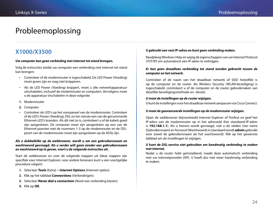 Probleemoplossing, X1000/x3500, 24 probleemoplossing linksys x-series 24 | Linksys X-Series User Manual | Page 424 / 765