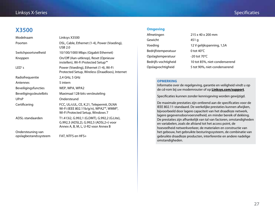 X3500, 27 specificaties linksys x-series 27 | Linksys X-Series User Manual | Page 427 / 765