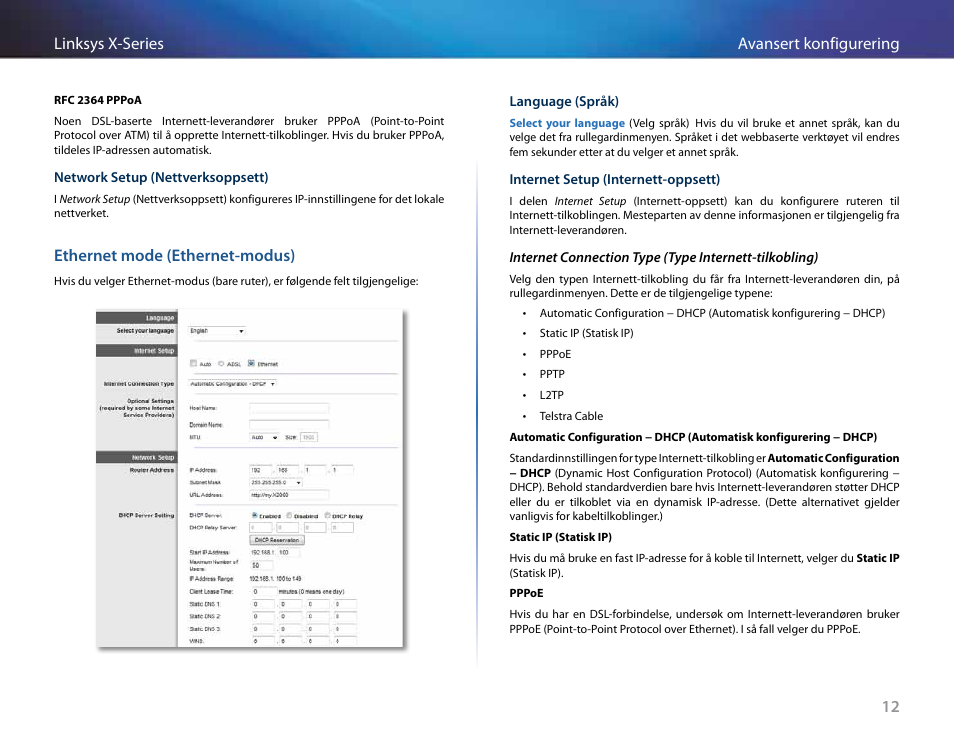 Ethernet mode (ethernet-modus), 12 avansert konfigurering linksys x-series | Linksys X-Series User Manual | Page 442 / 765