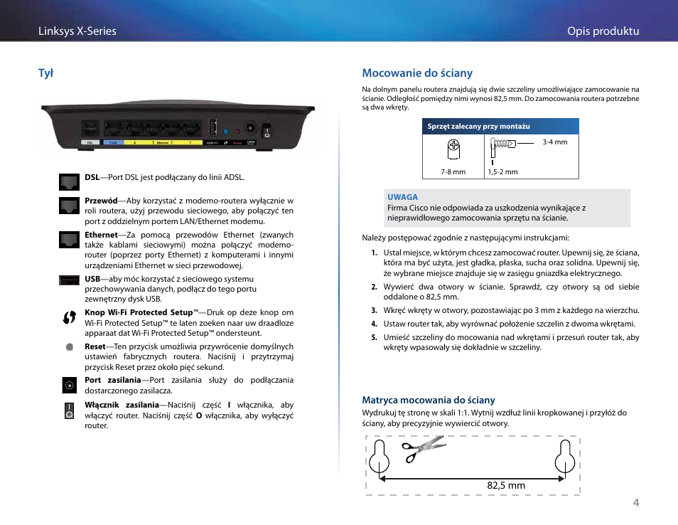 Mocowanie do ściany, 4opis produktu linksys x-series tył | Linksys X-Series User Manual | Page 461 / 765