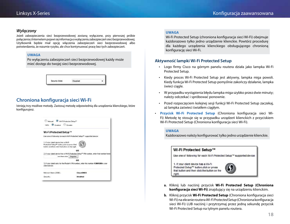 Chroniona konfiguracja sieci wi-fi, 18 konfiguracja zaawansowana linksys x-series | Linksys X-Series User Manual | Page 475 / 765
