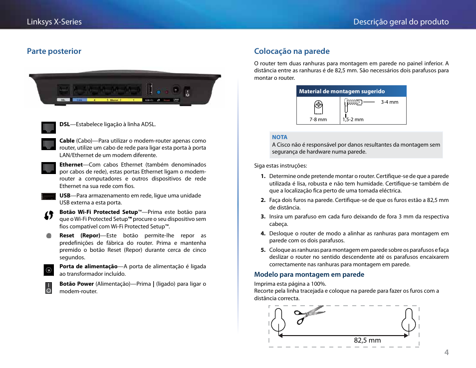 Parte posterior, Colocação na parede | Linksys X-Series User Manual | Page 488 / 765