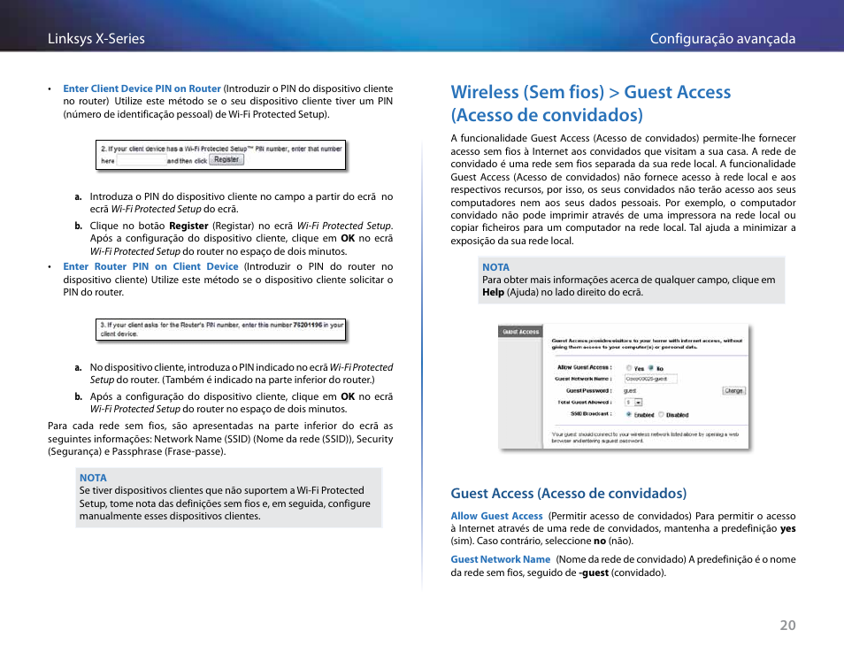 Guest access (acesso de convidados), 20 configuração avançada linksys x-series | Linksys X-Series User Manual | Page 504 / 765