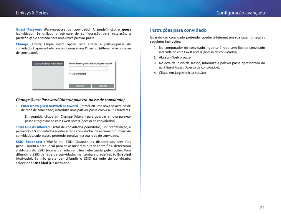 Instruções para convidado, 21 configuração avançada linksys x-series | Linksys X-Series User Manual | Page 505 / 765