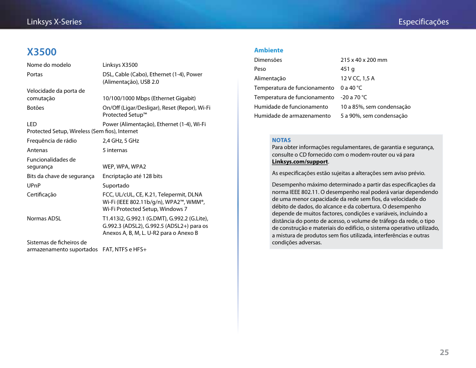 X3500, 25 especificações linksys x-series 25 | Linksys X-Series User Manual | Page 509 / 765