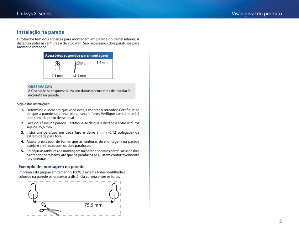 Instalação na parede, 6 mm | Linksys X-Series User Manual | Page 514 / 765