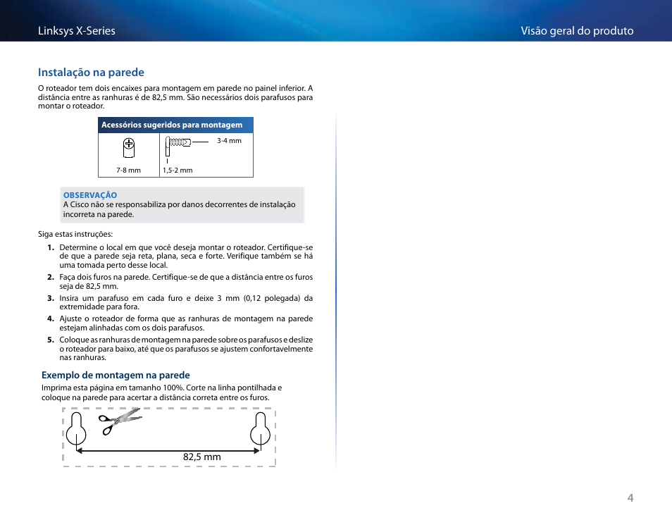 Instalação na parede | Linksys X-Series User Manual | Page 516 / 765