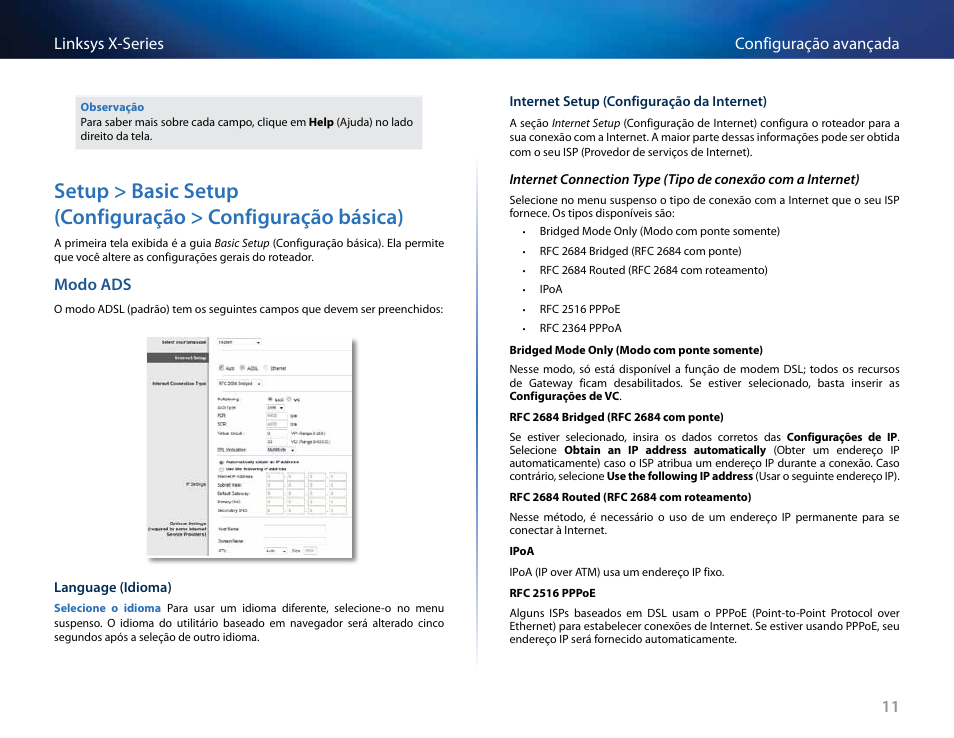 Modo ads, Setup > basic setup, Configuração > configuração básica) | Linksys X-Series User Manual | Page 523 / 765