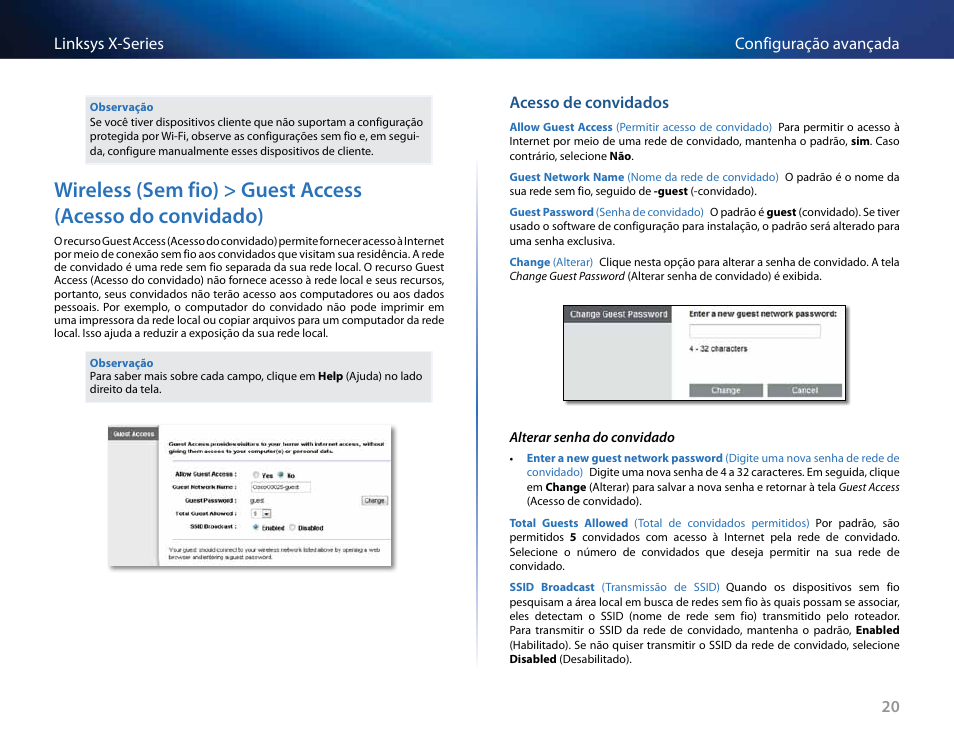 Acesso de convidados, Wireless (sem fio) > guest access, Acesso do convidado) | Linksys X-Series User Manual | Page 532 / 765