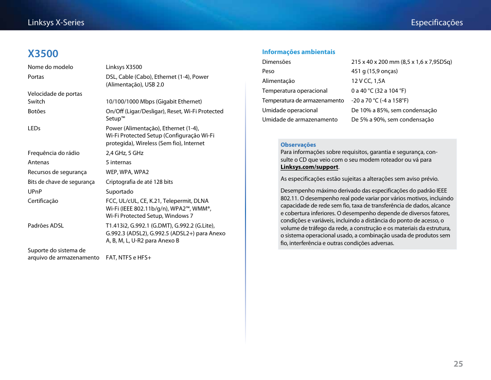 X3500, 25 linksys x-series especificações 25 | Linksys X-Series User Manual | Page 537 / 765