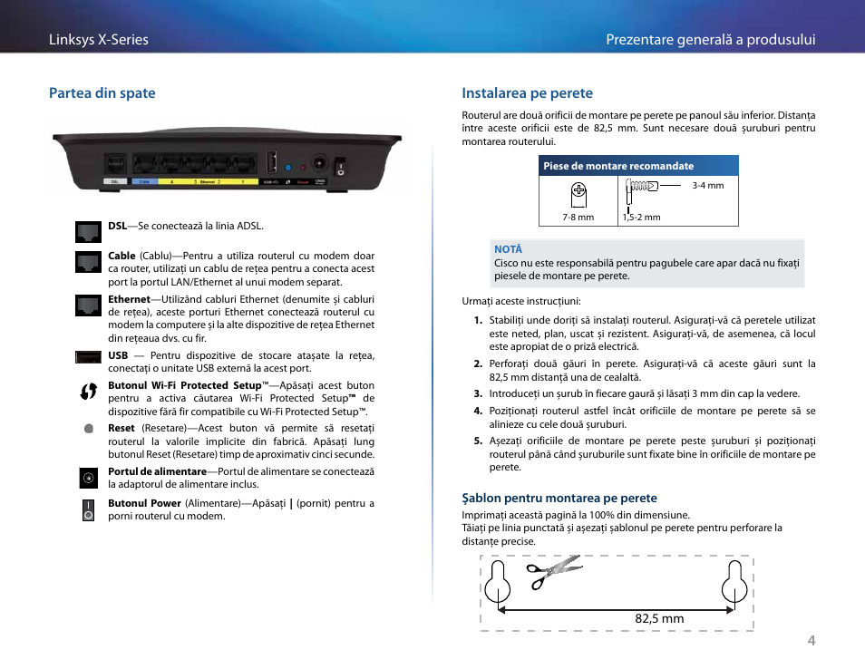 Partea din spate, Instalarea pe perete | Linksys X-Series User Manual | Page 544 / 765