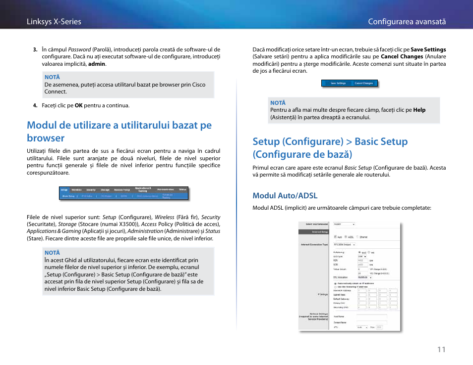 Modul de utilizare a utilitarului bazat pe browser, Modul auto/adsl | Linksys X-Series User Manual | Page 551 / 765