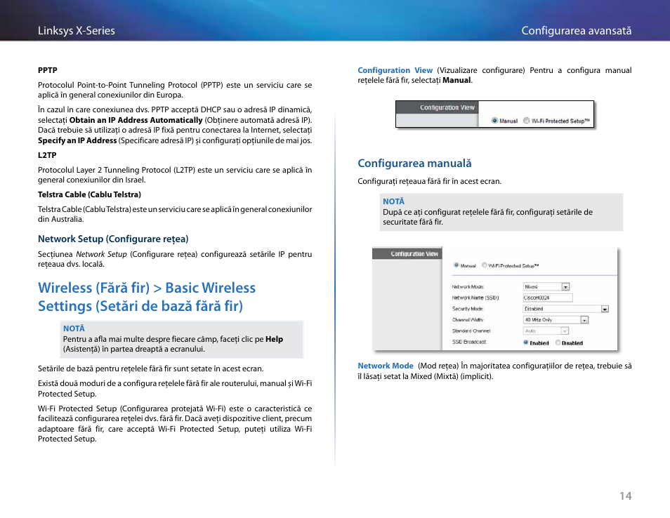 Configurarea manuală | Linksys X-Series User Manual | Page 554 / 765