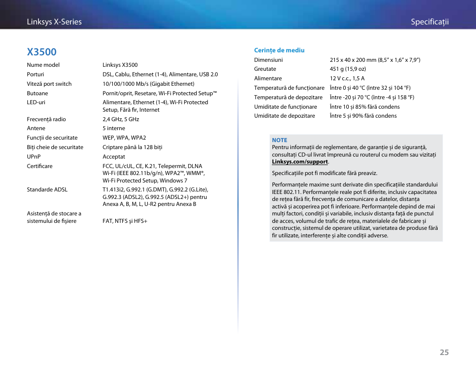 X3500, 25 specificaţii linksys x-series 25 | Linksys X-Series User Manual | Page 565 / 765