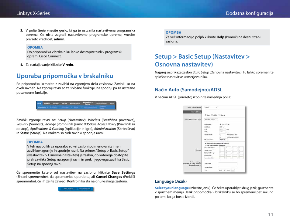 Uporaba pripomočka v brskalniku, Način auto (samodejno)/adsl | Linksys X-Series User Manual | Page 609 / 765