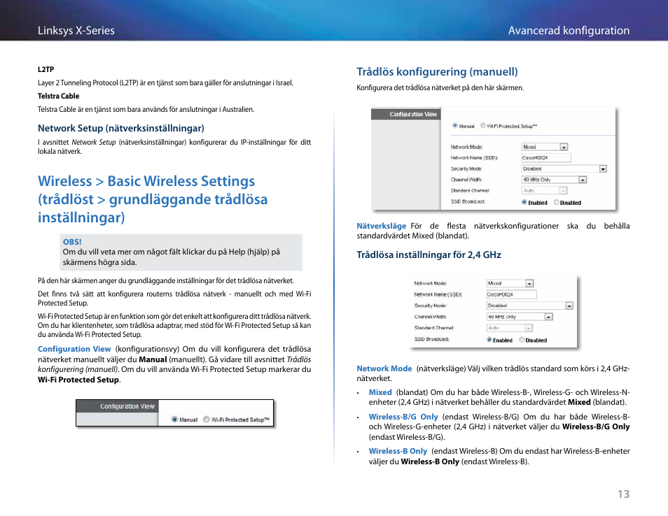 Trådlös konfigurering (manuell), Trådlösa inställningar) | Linksys X-Series User Manual | Page 639 / 765