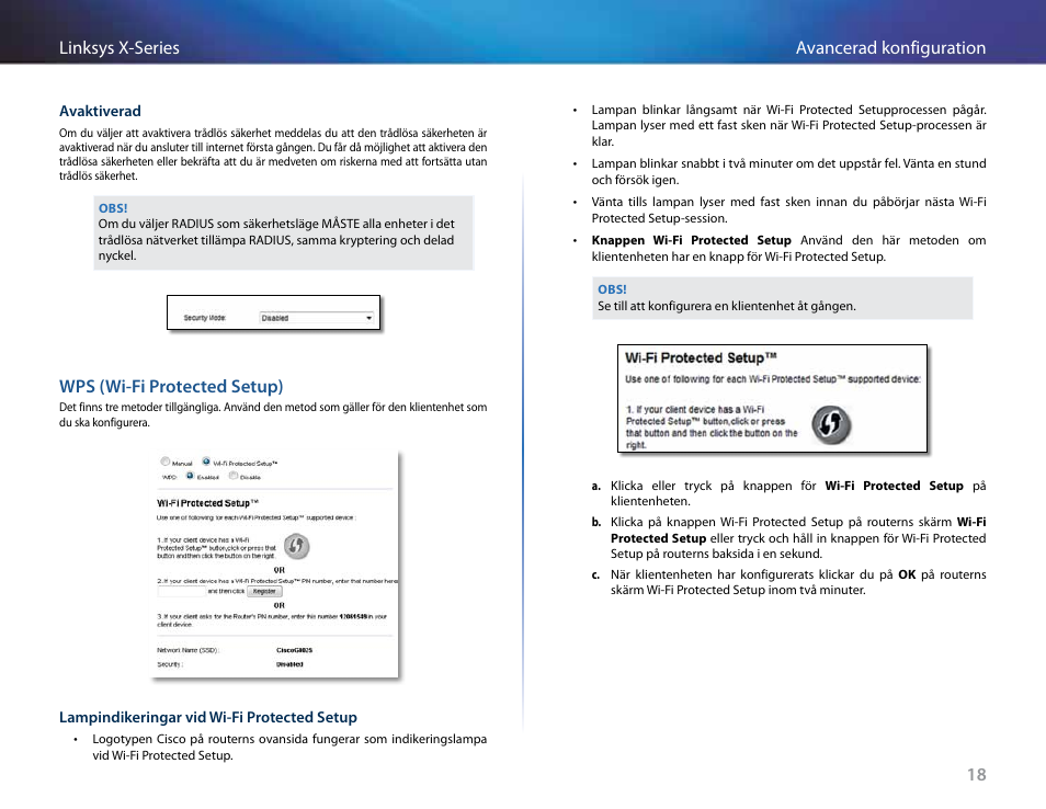 Wps (wi-fi protected setup), 18 avancerad konfiguration linksys x-series | Linksys X-Series User Manual | Page 644 / 765