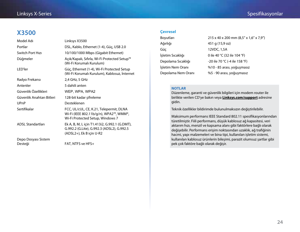 X3500, 24 spesifikasyonlar linksys x-series 24 | Linksys X-Series User Manual | Page 704 / 765