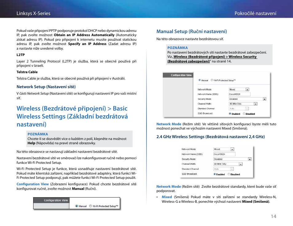 Manual setup (ruční nastavení) | Linksys X-Series User Manual | Page 74 / 765