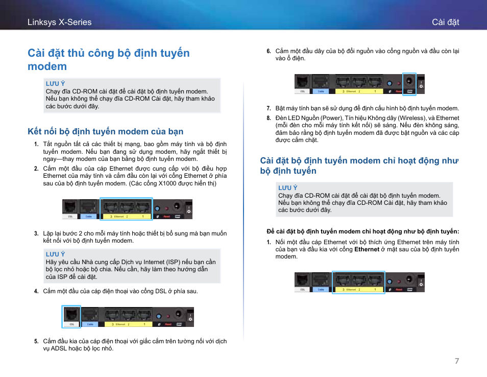 Cài đặt thủ công bộ định tuyến modem, Kết nối bộ định tuyến modem của bạn | Linksys X-Series User Manual | Page 745 / 765