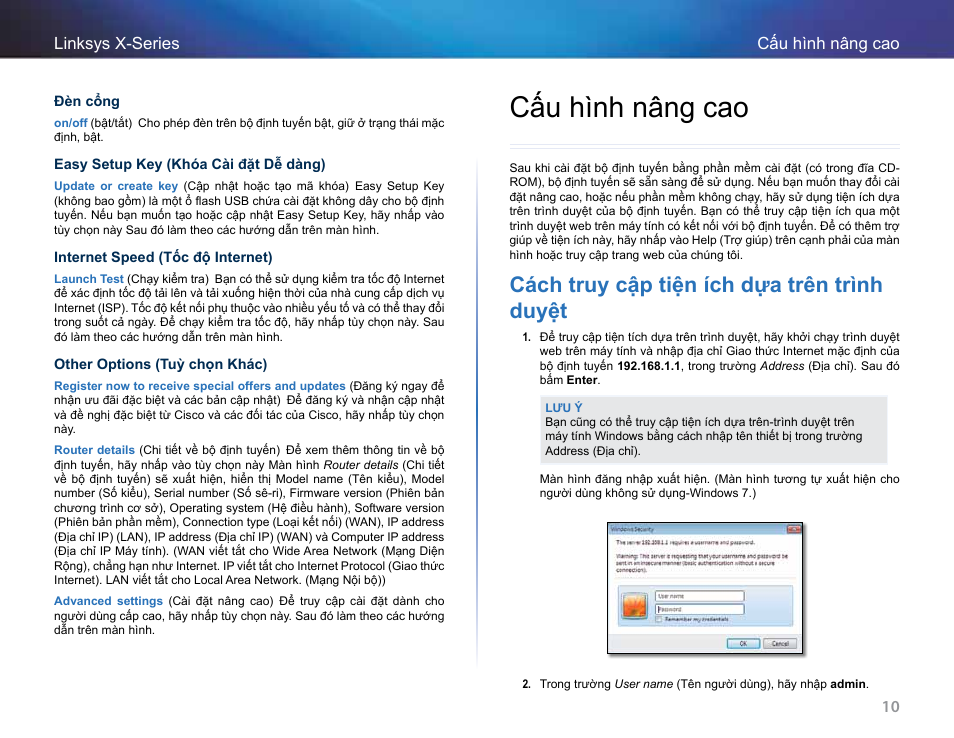 Cấu hình nâng cao, Cách truy cập tiện ích dựa trên trình duyệt | Linksys X-Series User Manual | Page 748 / 765