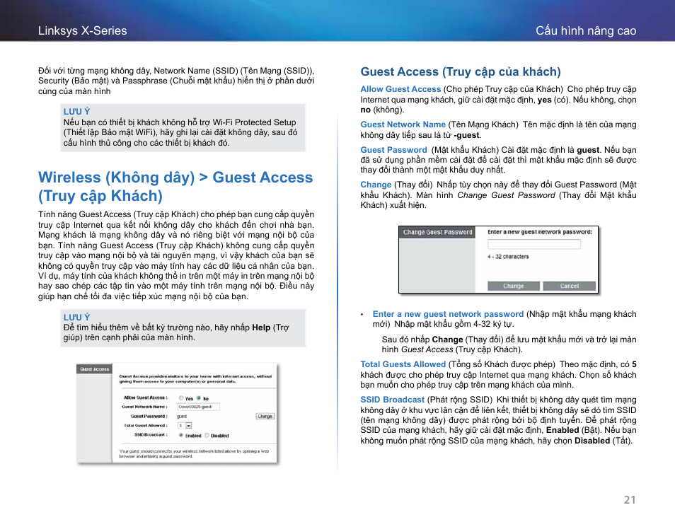 Guest access (truy cập của khách), 21 cấu hình nâng cao linksys x-series | Linksys X-Series User Manual | Page 759 / 765