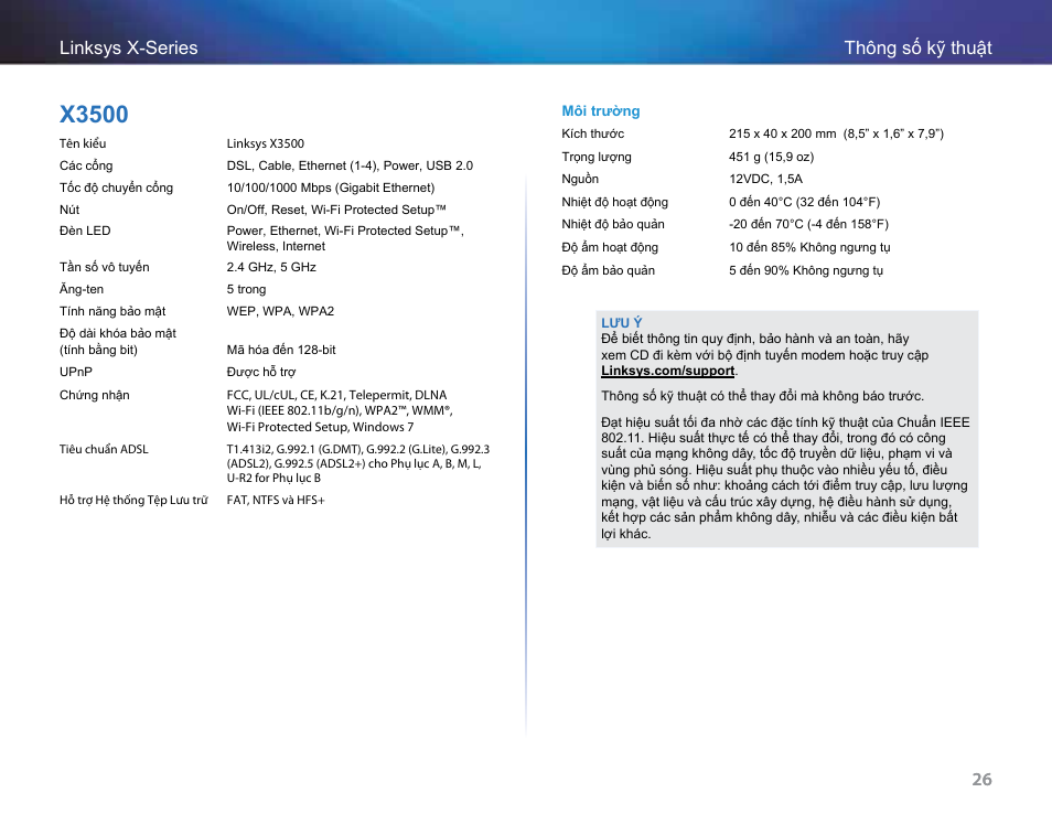 X3500, 26 thông số kỹ thuật linksys x-series 26 | Linksys X-Series User Manual | Page 764 / 765