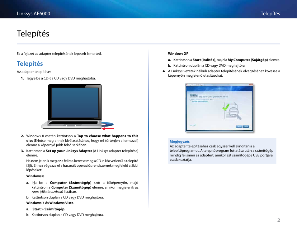Telepítés | Linksys AE6000 User Manual | Page 158 / 364