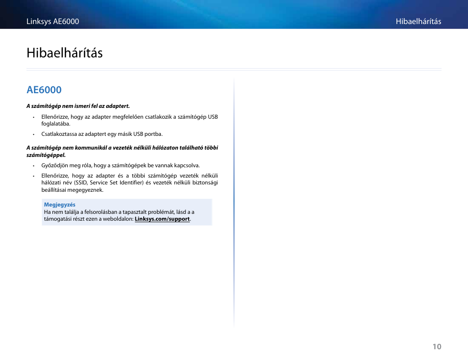Hibaelhárítás, Ae6000 | Linksys AE6000 User Manual | Page 166 / 364