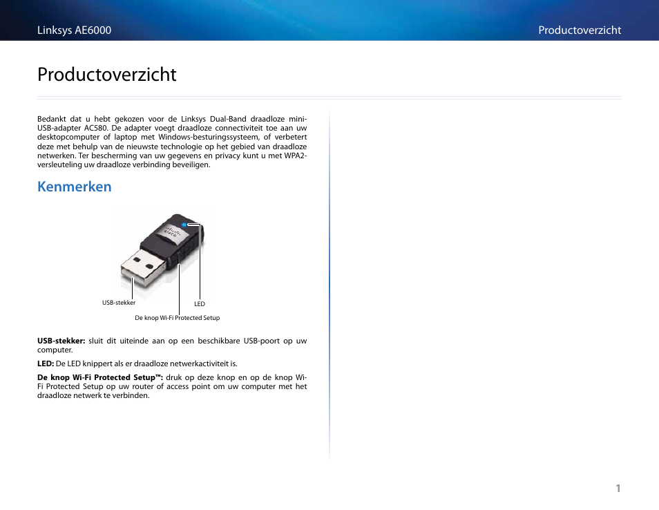 Productoverzicht, Kenmerken | Linksys AE6000 User Manual | Page 199 / 364