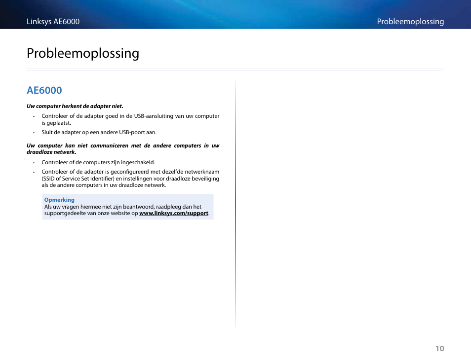 Probleemoplossing, Ae6000 | Linksys AE6000 User Manual | Page 208 / 364