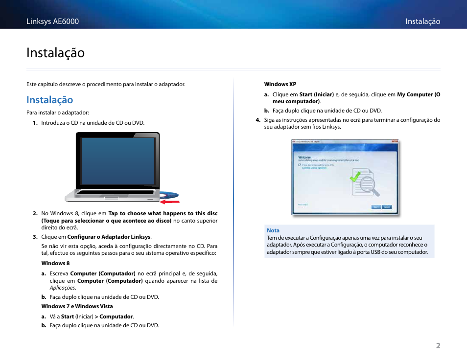 Instalação | Linksys AE6000 User Manual | Page 242 / 364