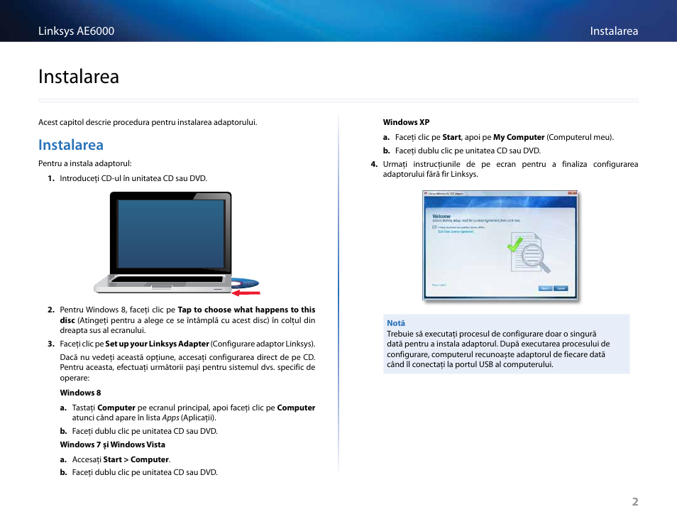 Instalarea | Linksys AE6000 User Manual | Page 256 / 364