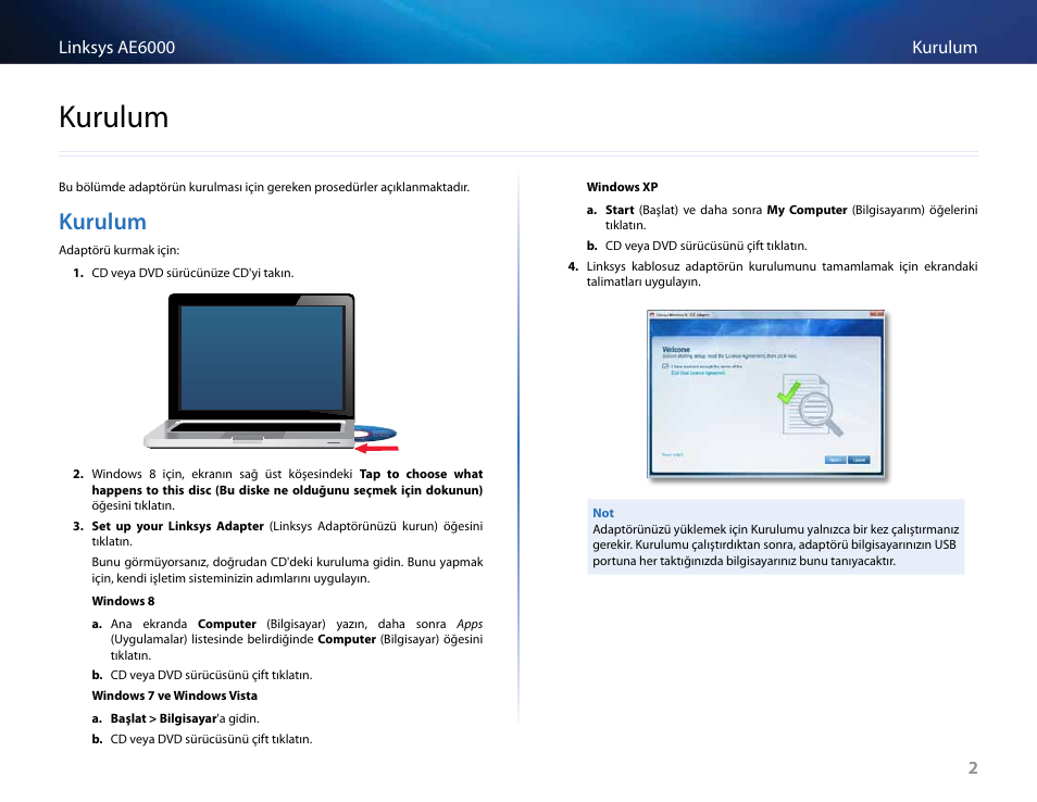 Kurulum | Linksys AE6000 User Manual | Page 326 / 364
