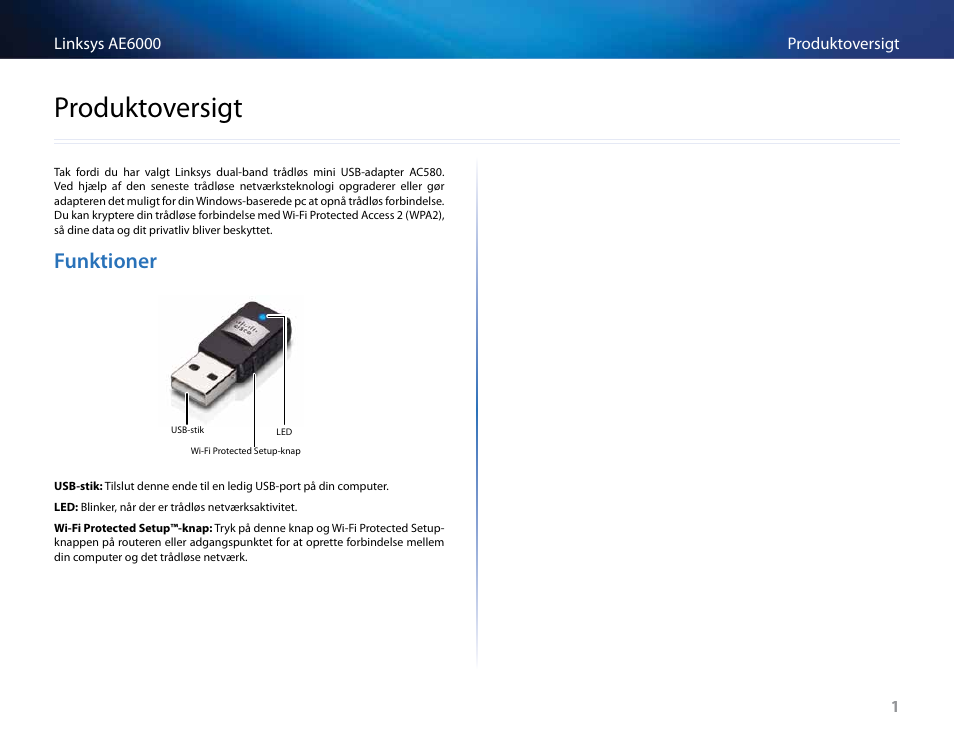 Produktoversigt, Funktioner | Linksys AE6000 User Manual | Page 45 / 364
