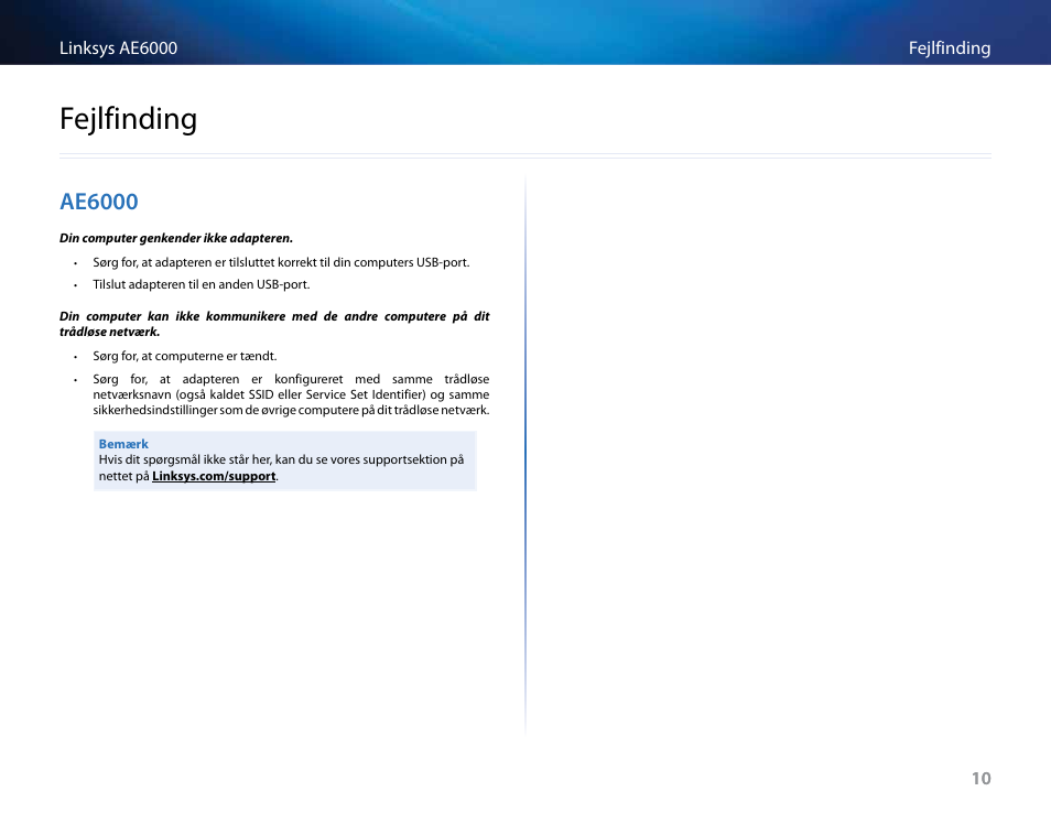 Fejlfinding, Ae6000 | Linksys AE6000 User Manual | Page 54 / 364