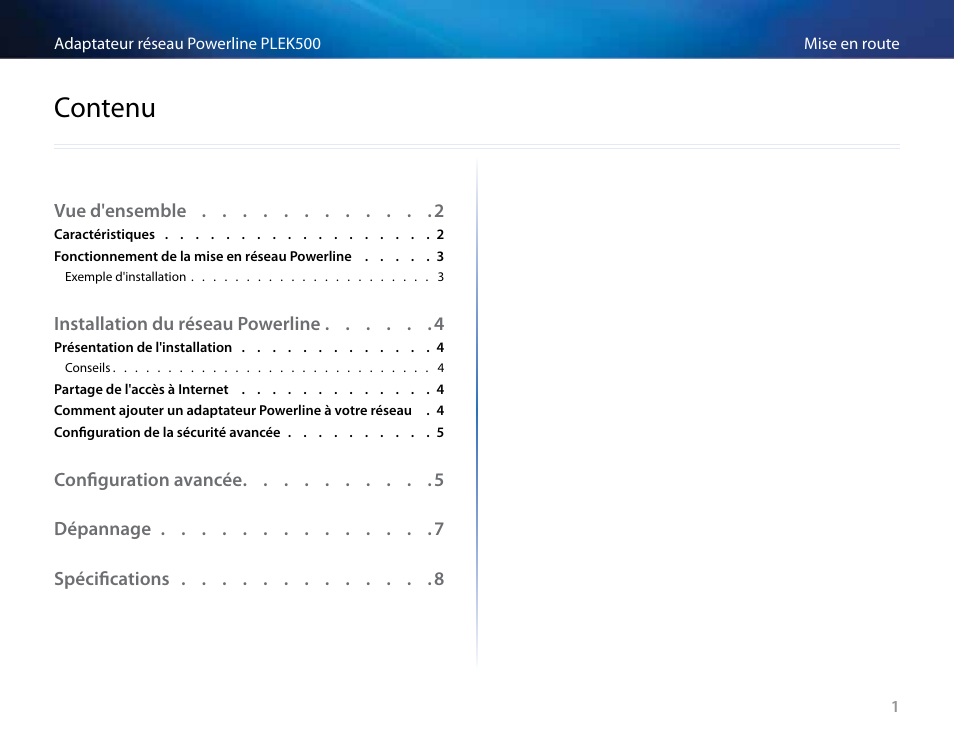 Contenu | Linksys PLEK500 User Manual | Page 102 / 270