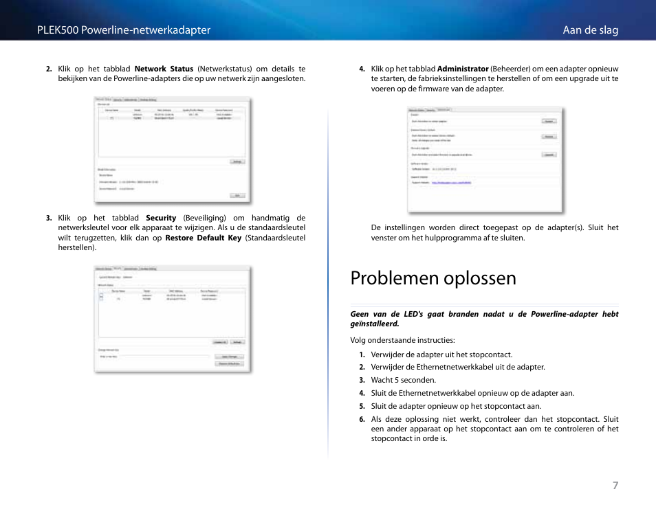 Problemen oplossen, Problemen .oplossen | Linksys PLEK500 User Manual | Page 147 / 270