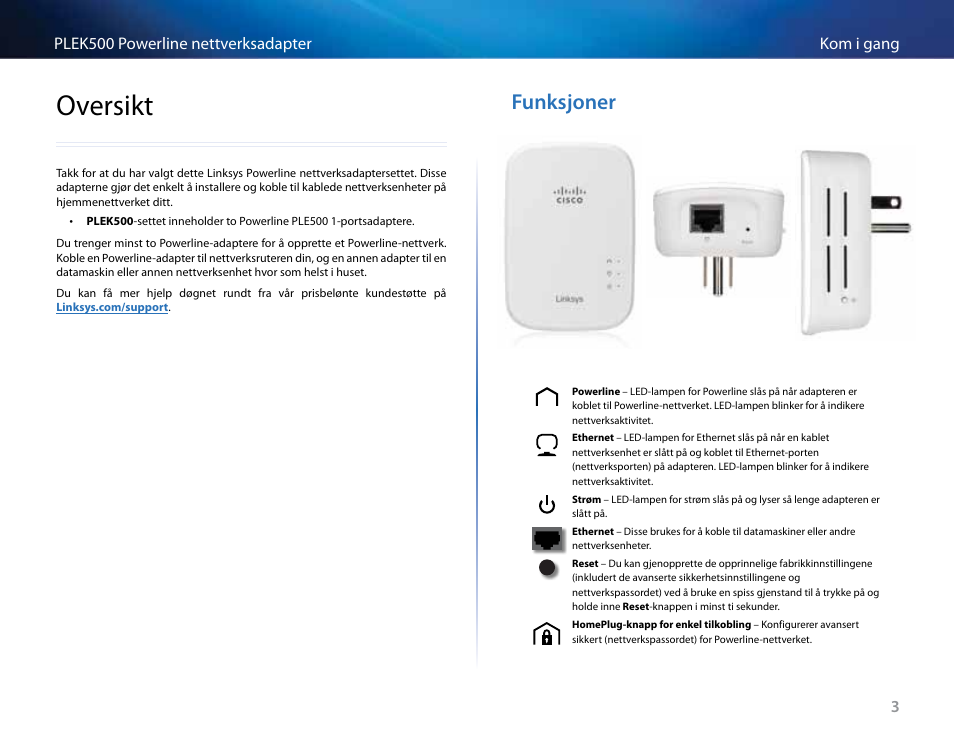 Oversikt, Funksjoner | Linksys PLEK500 User Manual | Page 153 / 270